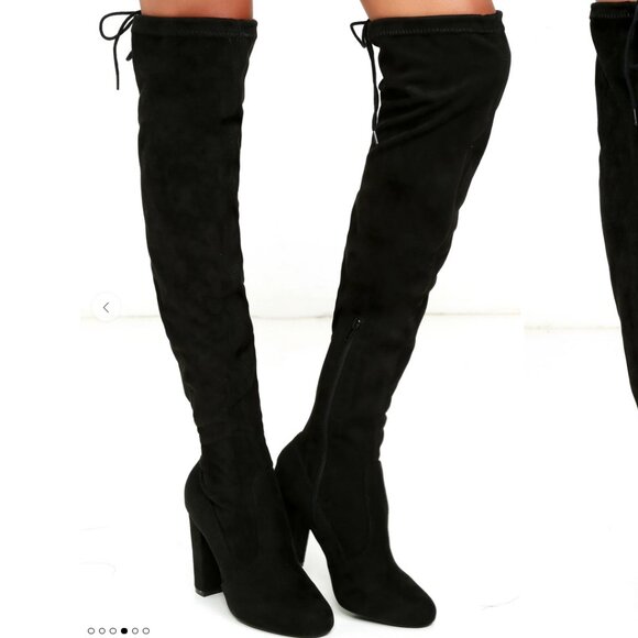 Lulus So Much Yes Black Suede Block Heel Over the Knee Boots Size 7.5 - Picture 2 of 3